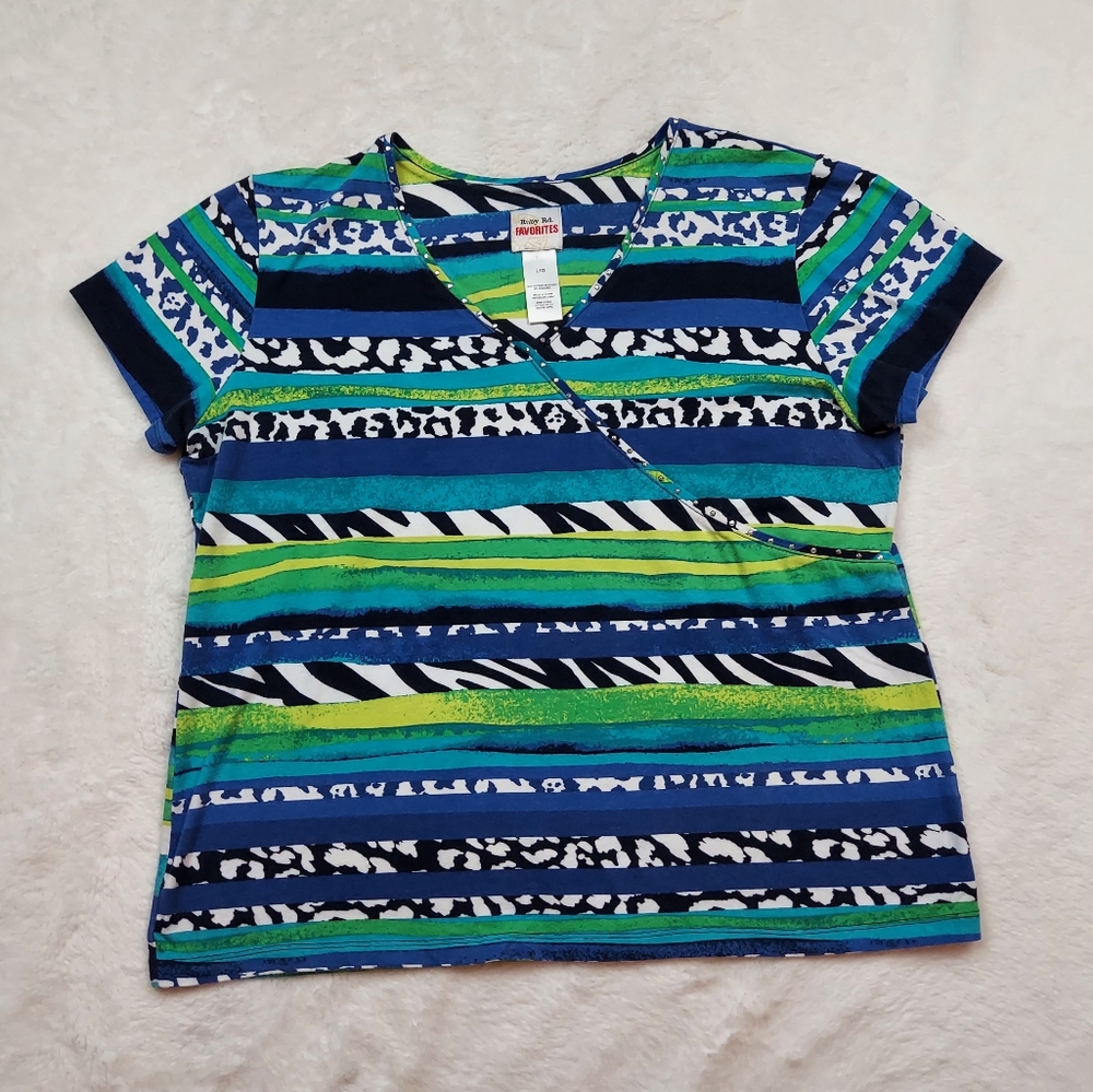 Ruby Rd Favorites Multicolor Striped T Shirt Size L